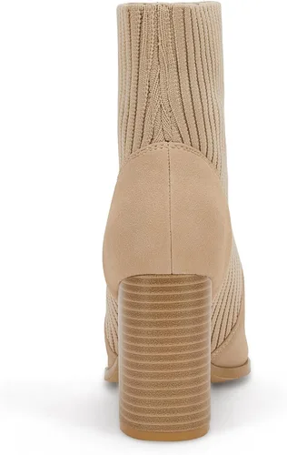 Vista 3 de Ermonn Botines de tacón alto con punta puntiaguda para mujer, con cremallera, tacón grueso, elásticos, para otoño e invierno