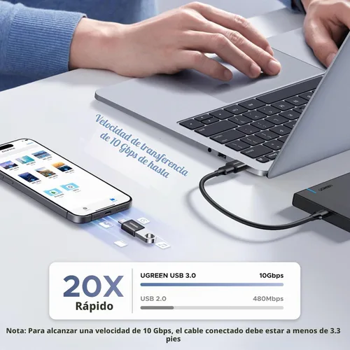 Vista 2 de UGREEN Adaptador USB a USB C Combo de 4 unidades, convertidor USB C de 10 Negro