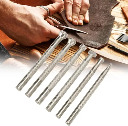 Vista 3 de 6 Pcs Leather Stamping Tools Set, Stainless Steel Leather Stamp Punch, Professional Leather Crafting Tools with Flat Bottom for Accurate Printing
