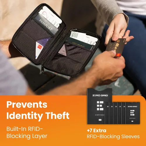 Vista 7 de Zero Grid Passport Wallet - Travel Document Holder wRFID Blocking