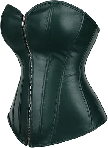 Vista 2 de Zhitunemi Parte superior de corsé de cuero negro corsés steampunk tops de piel sintética - Salir gótico cremallera Bustier sesión de fotos disfraces