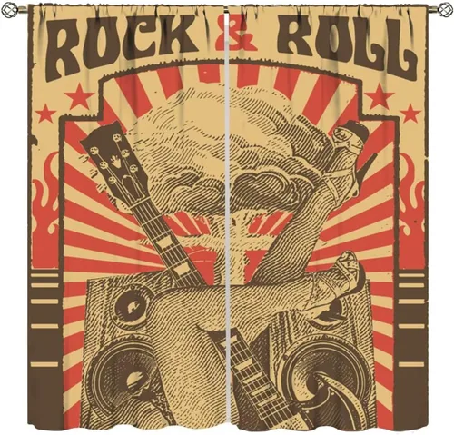 Vista 49 de Cortinas de música rock para adolescentes, tratamiento de ventana de guitarra electrónica para dormitorio, sala de estar, cortinas de ventana