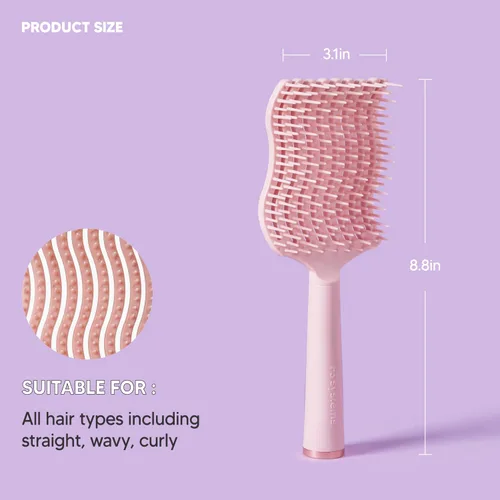 Vista 6 de Cepillo desenredante ondulado (cerdas suaves), peine desenredante con cerdas flexibles, elimina nudos y enredos, masaje del cuero cabelludo, cabello