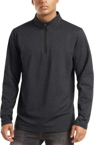 Vista 2 de TACVASEN Sudadera de manga larga con cremallera de un cuarto para hombre, sudadera de golf con cremallera de 14, sudadera térmica con forro polar