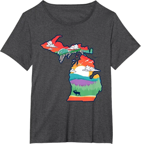 Vista 26 de Michigan Outside - Camiseta con ilustración artística