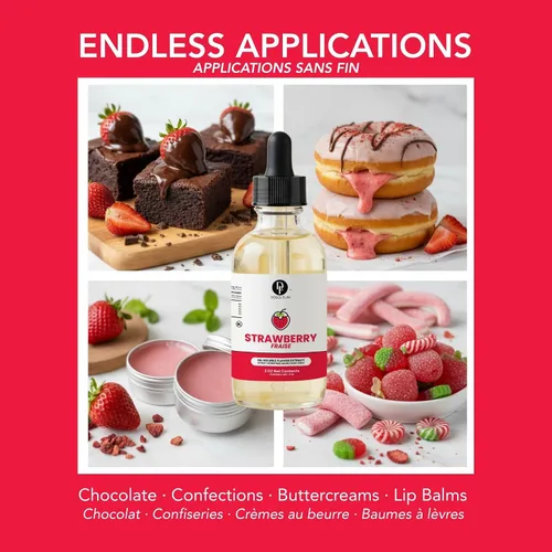 Vista 4 de Dolce Flav Extracto de fresa – 2 onzas soluble en aceite, Kosher, sin azúcar, sabor concentrado de bayas para dulces, chocolates y postres, incluye