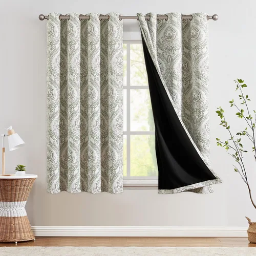 Vista 21 de jinchan Cortinas de lino texturizadas para oscurecer la sala de estar, 54 pulgadas de largo, cortinas de medallón para dormitorio, tratamientos