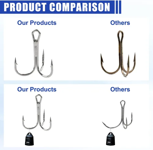 Vista 4 de Fishing Treble Hooks Assortment, Sharp Brabed Triple Fishing Hooks Set High Carbon Steel Round Bend for Trout Catfish Lures Freshwater Saltwater