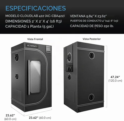Vista 7 de AC Infinity CLOUDLAB 422, Tienda de cultivo avanzada 2x2, postes más gruesos de 1 pulgada, lona Mylar 2000D, alta reflectividad probada