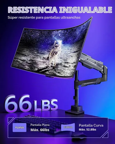 Vista 2 de ARES WING Brazo de monitor ultraancho para pantalla de 24 a 57 pulgadas