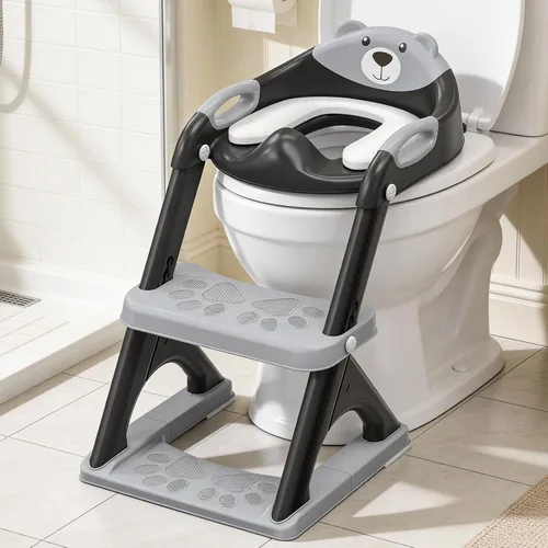 Vista 17 de SKYROKU - Asiento de entrenamiento para ir al baño, con escalera, para niños y niñas, cómodo y seguro con almohadillas antideslizantes