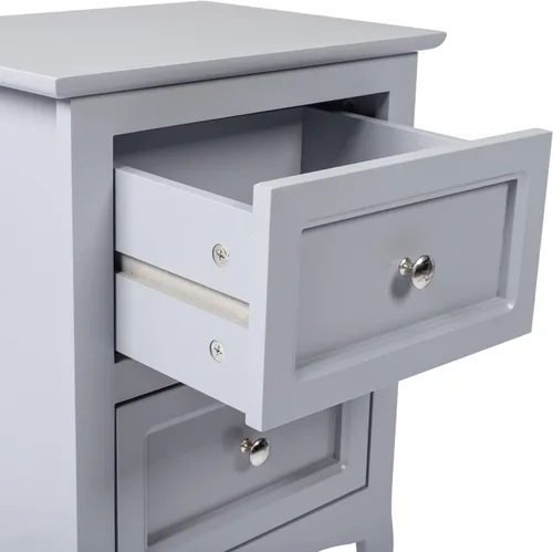 Vista 9 de Juego de 2 mesitas de noche para dormitorios, mesita de noche moderna con 2 cajones, mesa auxiliar de madera para espacios pequeños, sala de estar