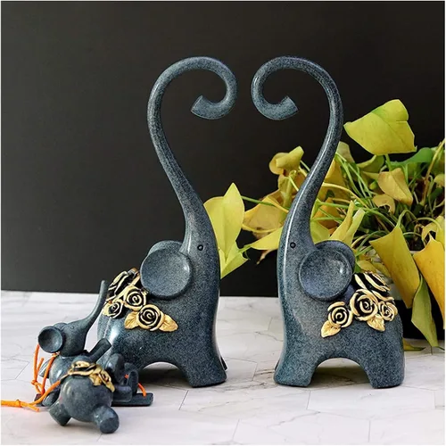 Vista 2 de LQX Escultura de mesa, pequeñas estatuas decorativas en casa, elefante abstracto, estatua familiar, resina, columpio, escultura de elefante, regalo
