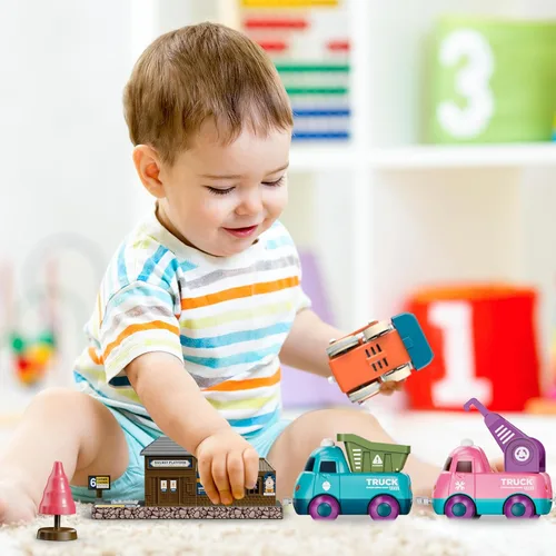 Vista 8 de Lipneaed Regalos de primer cumpleaños para niños, paquete de 2 autos de bebé, juguetes eléctricos de tren de música y tren de vapor con pistas