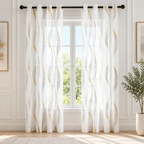 Vista 42 de Deconovo - Cortinas transparentes con filtro de luz de 84 pulgadas de largo Plata