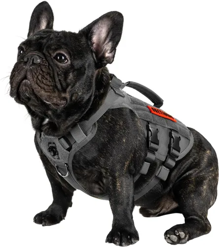 Vista 13 de OneTigris - Arnés táctico para perros pequeños, chaleco de perro pequeño sin tirones con asas, transpirable, arnés militar con sistema MOLLE, arnés