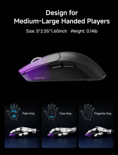 Vista 7 de Mouse inalámbrico para juegos S9 Pro, mouse ergonómico de computadora 59G, modos triples, sondeo de 8K, DPI de 26 K, sensor óptico PAW3395