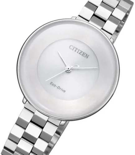 Vista 2 de Citizen Reloj analógico con esfera blanca para mujer, EM0600-87A, Plateado