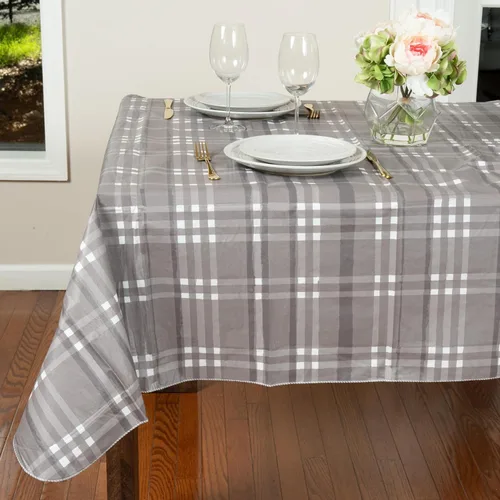 Vista 8 de EVERYDAY LUXURIES Mantel cuadrado impermeable de 52 x 52 pulgadas, resistente a las manchas y a las arrugas. Mantel decorativo de vinilo gris