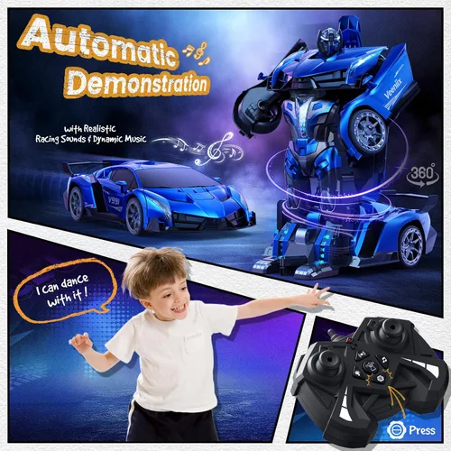 Vista 5 de Veeniix V991 Transform - Auto de control remoto de transformación, tamaño grande 1:10, 2 baterías recargables para 70 minutos, detección de gestos