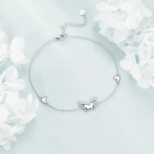 Vista 2 de AOBOCO Tobillera de plata de ley para mujer, pulsera de tobillo de ojo turco de mariposa de cristal, libélula