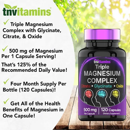 Vista 6 de Complejo Triple Magnesio 500mg (120 Cápsulas) y Glicinato de Magnesio 300mg (90 Cápsulas)