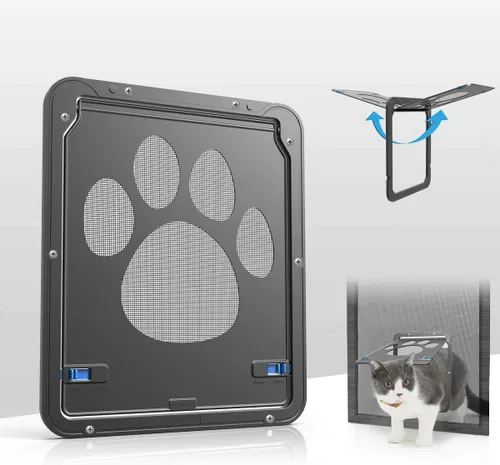 Vista 6 de LESTP - Puerta mosquitera para perros y gatos con solapa magnética para puertas correderas (pequeña), cerradura automática