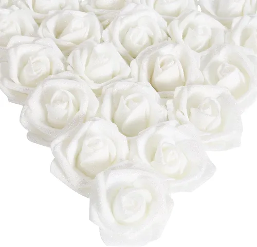 Vista 40 de IPOPU Rosas Negras con Purpurina, 50 PIEZAS Rosas Falsas con Purpurina Flores para Manualidades DIY Ramo de Boda Decoración de Casa y Fiesta (Negro)