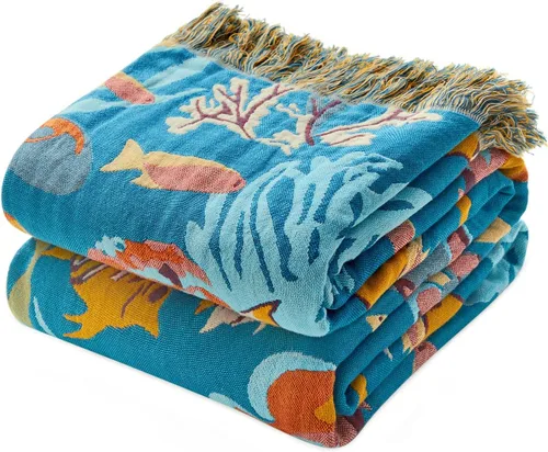 Vista 12 de LUTBM Manta bohemia para sofá de 50 x 60 pulgadas, 100% algodón, suave Animal-pájaro-a