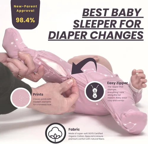 Vista 66 de ZippyJamz - Pijama orgánica para bebé con pies y cremallera para cambiar pañales fácil y rápido
