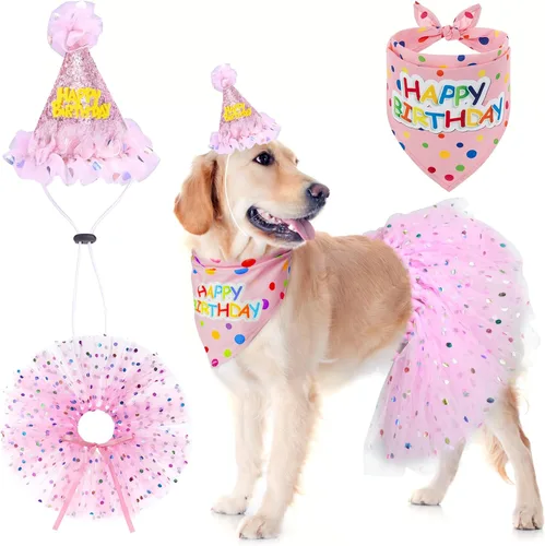 Vista 19 de SCENEREAL Suministros para fiesta de cumpleaños para perros, bandana de cumpleaños para perro, juego de collar de pajarita con números de Niño azul