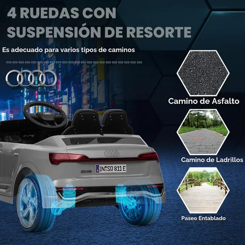 Vista 8 de Qaba Audi Q8 e-tron Sportback Licensed 12V Kids Ride on Car Music Gray Gris