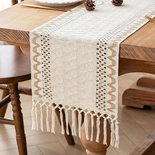 Vista 9 de FEXIA Camino de Mesa Negro con Borlas de 72 Pulgadas Macramé Boho Estilo Granja Camino de Mesa para Decoración de Dormitorio y Comedor