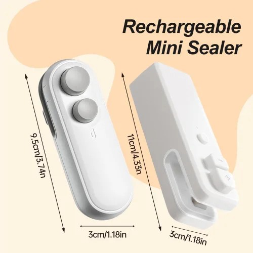 Vista 7 de Mini sellador de bolsas, sellador y cortador de bolsas 2 en 1 portátil 2025, mini máquina selladora recargable con imán para aperitivos, papas