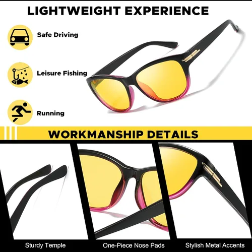 Vista 4 de LVIOE Lentes de conducción nocturna para mujeres y hombres, antirreflejos, polarizados, amarillos, lentes de visión nocturna para la noche, LN2317