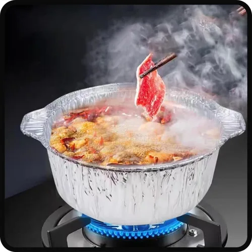 Vista 4 de Macetas desechables de aluminio con tapas, 12 unidades, 135.3 fl oz, plateadas, sin recubrimiento, aptas para horno y estufa, incluye tapas