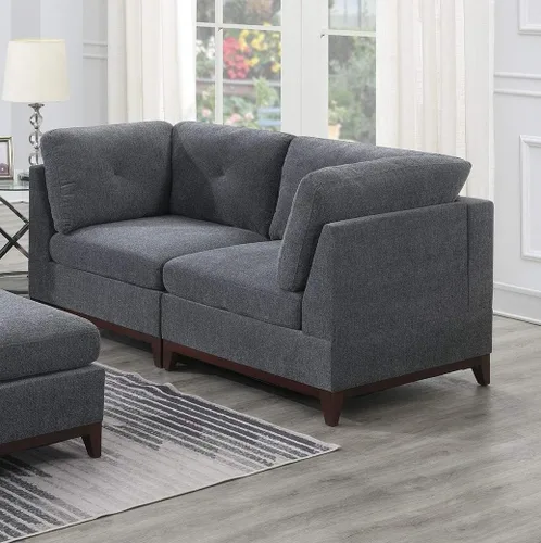Vista 3 de Modular Sectional Sofa Set 6pc L Shaped Couch with Corner Wedges, Armless Chair and Ottoman, Chenille Fabric Tufted Back Living Room I- 6 Seat