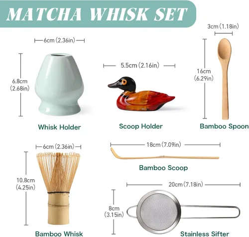 Vista 2 de Juego de batidor de matcha: juego de matcha con batidor de matcha de bambú y soporte de cerámica, cuchara de bambú+cuchara de madera, soporte