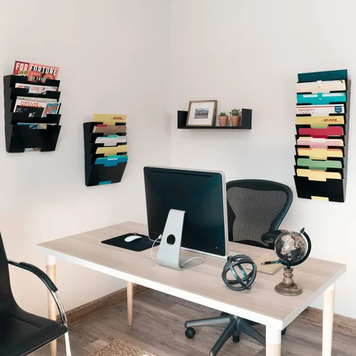 Vista 2 de Juego de 10 de colgadores de pared, para archivos, Negro