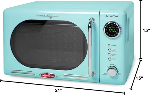 Vista 8 de Nostalgia Horno microondas retro compacto para encimera, 0.7 pies cúbicos, 700 vatios con pantalla digital LED y tostadora ancha retro de 2