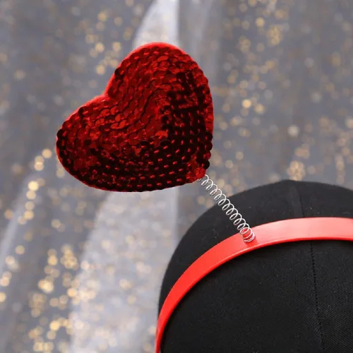 Vista 2 de Diadema de lentejuelas en forma de corazón para el día de San Valentín, lazo para el cabello, cierre para el cabello, accesorios para el cabello