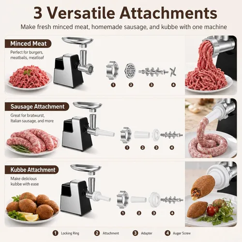 Vista 4 de Picadora de carne eléctrica, molinillo de alimentos de acero