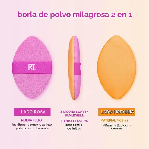 Vista 2 de Real Techniques Esponja milagrosa para la piel + Polvo de maquillaje 2 en 1, esponja para mezclar maquillaje y polvo de doble cara, para líquidos
