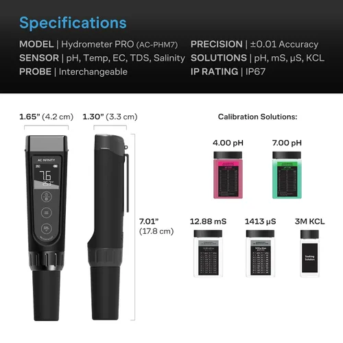 Vista 6 de AC Infinity Kit de Medidor Hidropónico PRO, Lápiz Digital de pH de Alta Precisión con Precisión de pH ±0.01 y Sonda Intercambiable, Medidor Todo