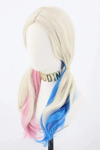 Vista 4 de Topcosplay Peluca rizada para mujer, disfraz de Halloween, cosplay, peluca rubia mezclada, azul, rosa, degradado