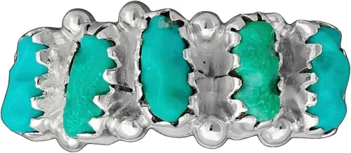 Vista 5 de Tamaño 6-925 Anillo de cabujón turquesa ovalado de la belleza durmiente de la plata esterlina, diseño rectangular segmentado, joyería de piedras
