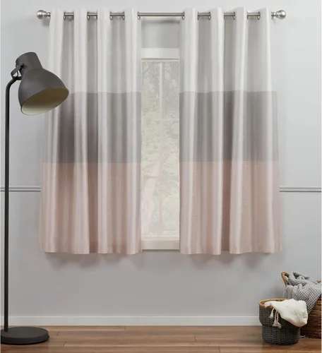 Vista 8 de Exclusive Home Curtains Chateau Rayed Sky Silk Grommet Top Top Curtain Panel Panel, 54x96, Pearl Black, 2 Count Perla negra
