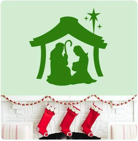 Vista 6 de Calcomanía de pared con diseño de belén de Joseph Mary Jesus, Feliz Navidad, Temporadas Saludos, Felices Fiestas, Signo de Santa Jesús, opciones
