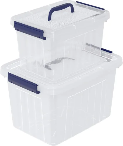 Vista 11 de Ggbin Caja de almacenamiento de plástico transparente con asa, contenedor de almacenamiento con tapa