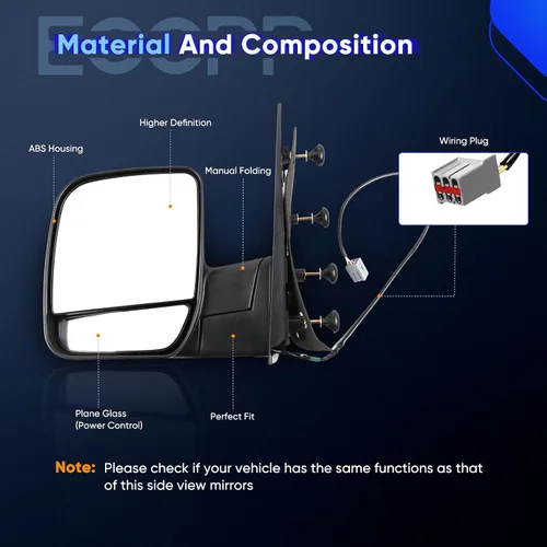 Vista 3 de ECCPP Espejos Laterales del Conductor, Espejos Retrovisores Traseros Izquierdos para Ford E-150 E-250 2003-2013 y para Ford E-350 E-450 Super Duty